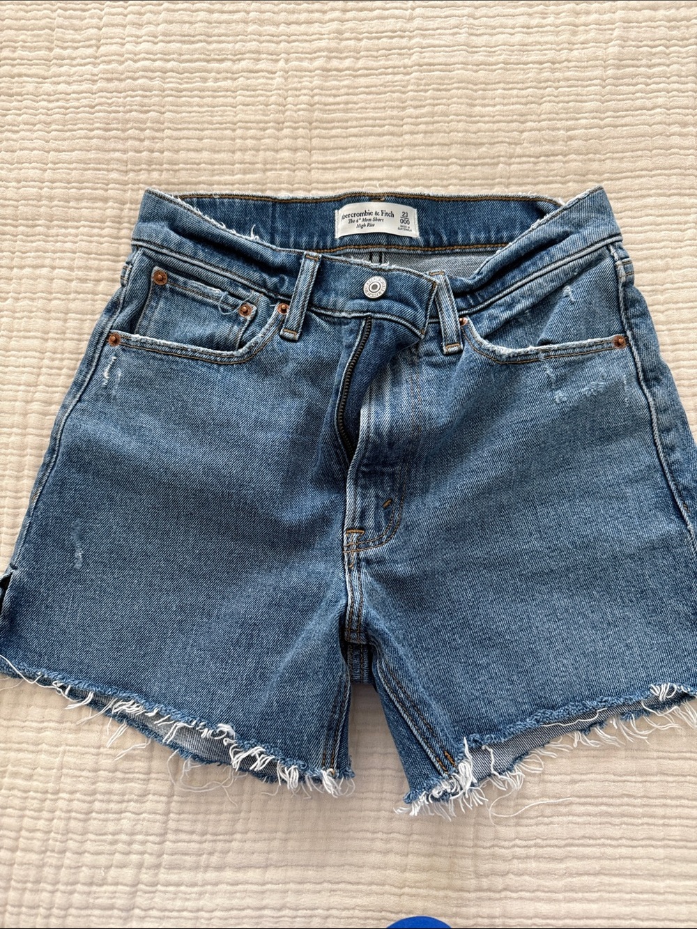 Abercrombie & Fitch Medium Blue Denim Frayed Hem Shorts